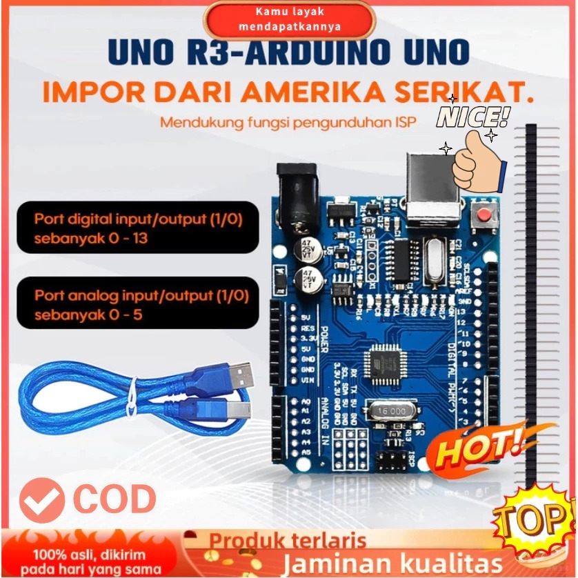 Jual Arduino Uno R3 Complatible Atmega328p CH340 dengan Kabel Cable SMD ...