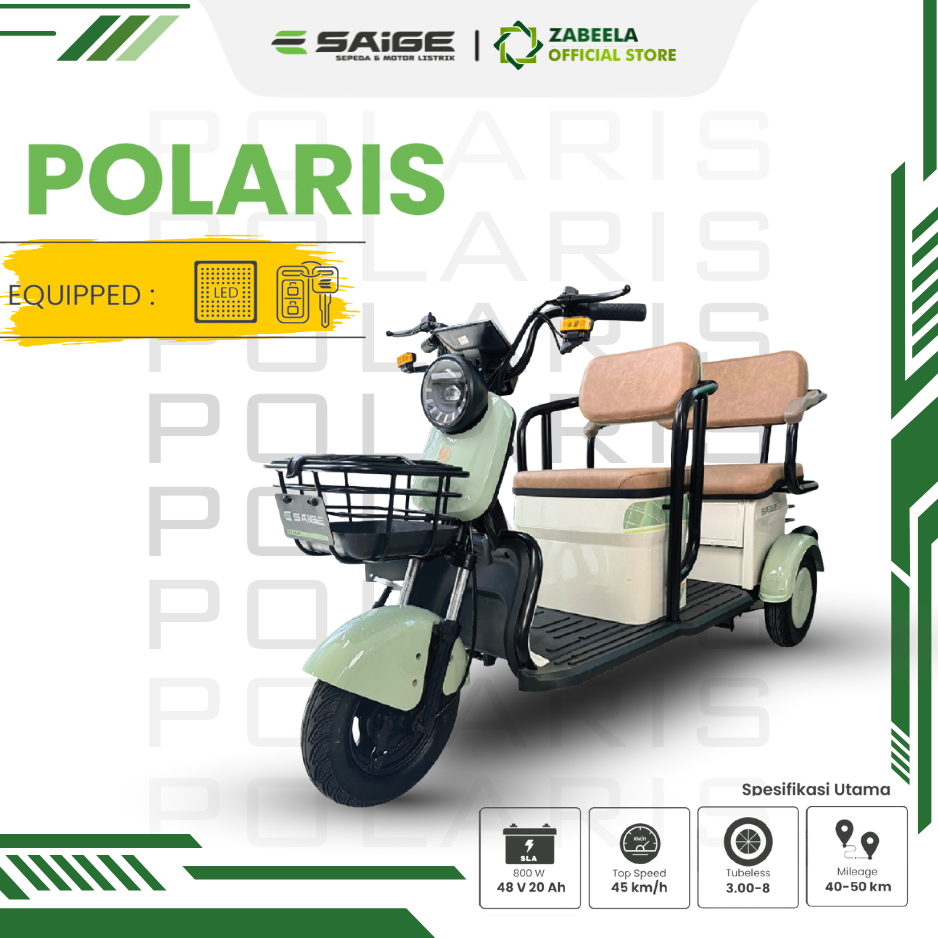Sepeda Listrik Roda 3 SAIGE POLARIS 800W 48v/20Ah Sepeda Listrik Viral Terbaru