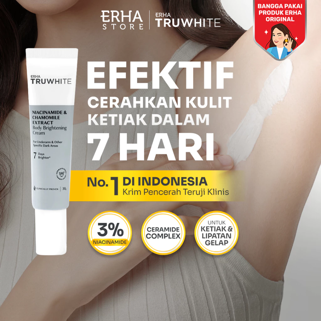 ERHA Truwhite Niacinamide & Chamomile Extract Body Brightening Cream 30g - Krim Pencerah Badan dan Ketiak - foto 1