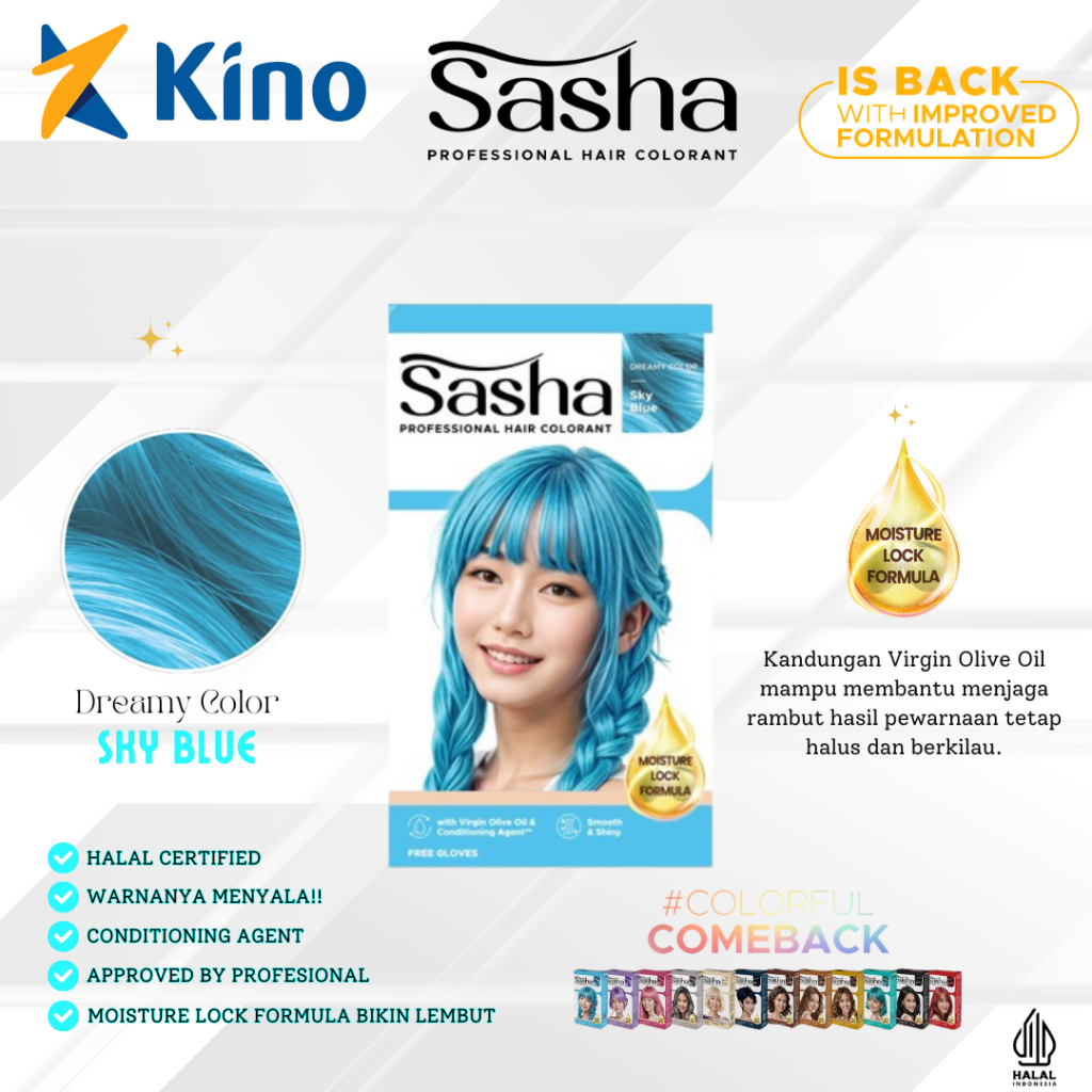 Jual Sasha Hair Colorant Sky Blue 25gr - Cat Rambut Biru Langit Halal ...