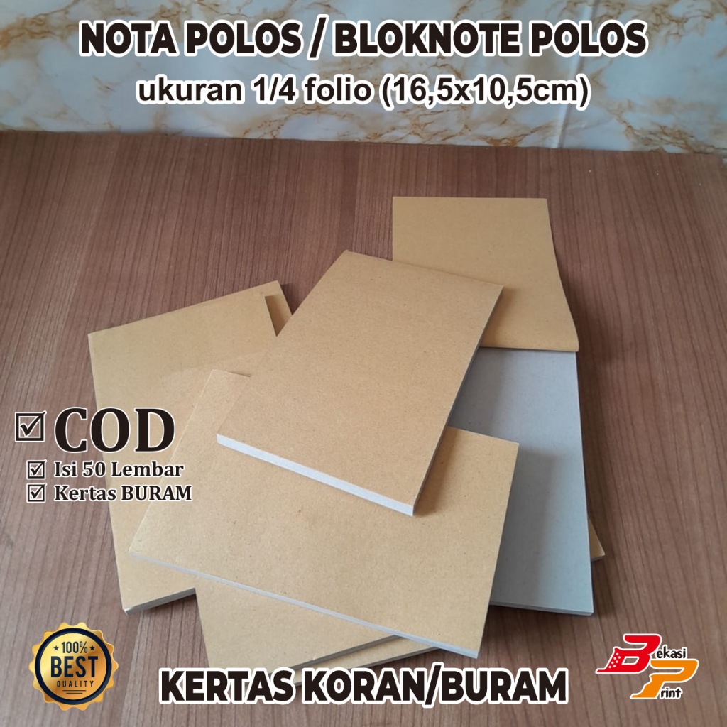 Jual Nota / Bon Polos / Blocknote Bahan Kertas Buram (koran) & HVS, uk ...