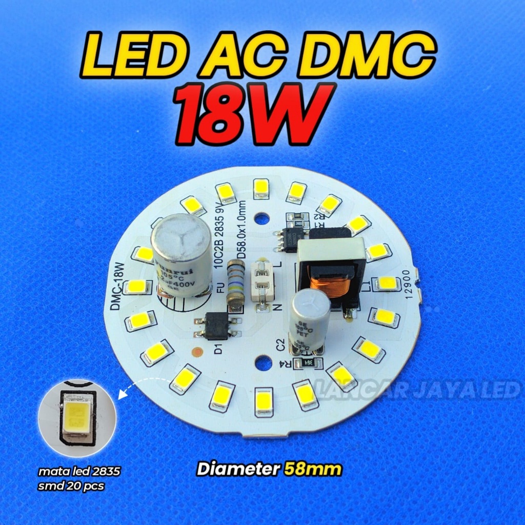 Jual PCB Led AC 18w D58 mm DMC Chip LED 9V PCB Heatsink | Shopee Indonesia