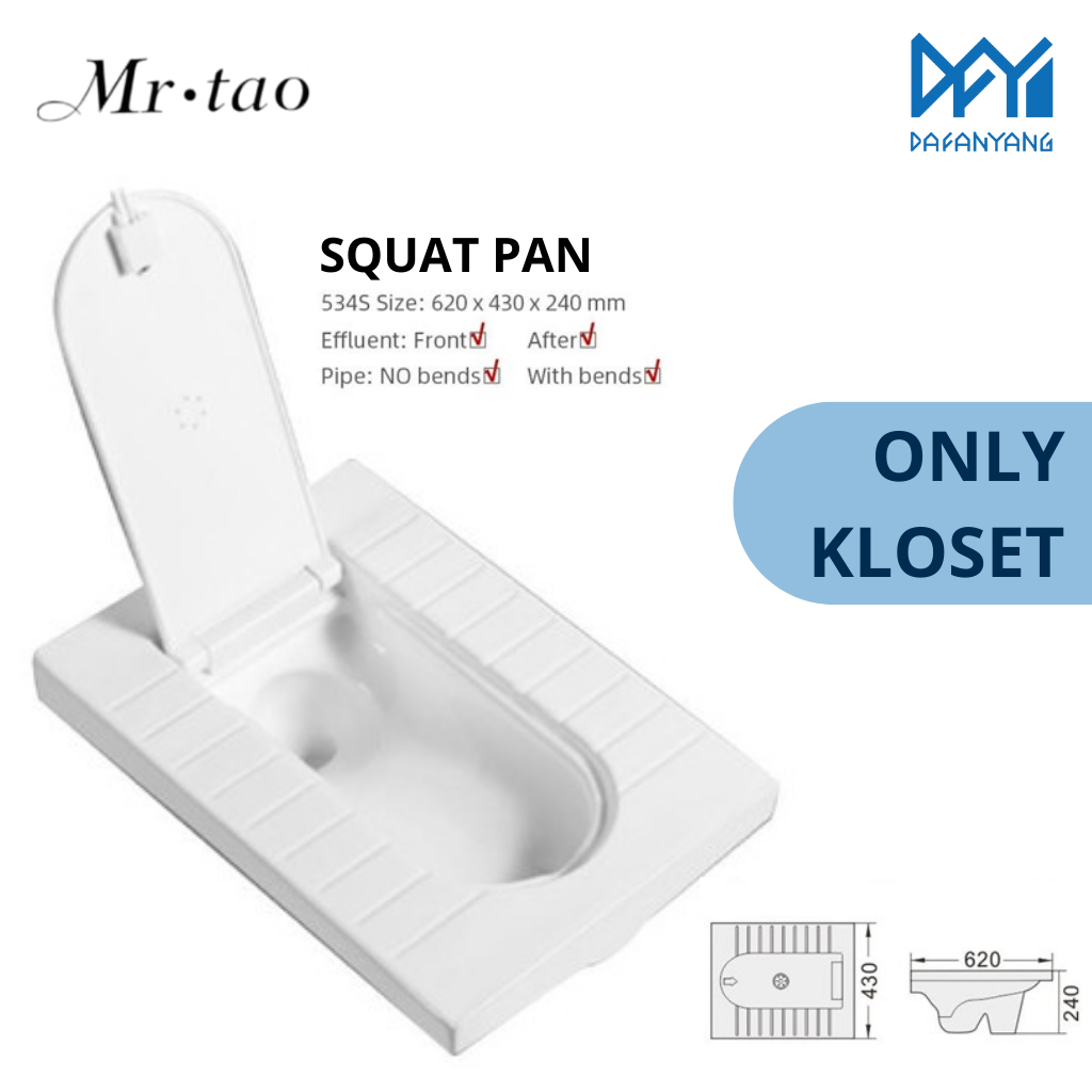 FREE Packing Kayu- Kloset Jongkok Mr.Tao Original 1Set SNI Dengan Penutup Closet Toilet Otomatis + Energy Saving Water Tank Flush| Kloset Jongkok Tutup WC