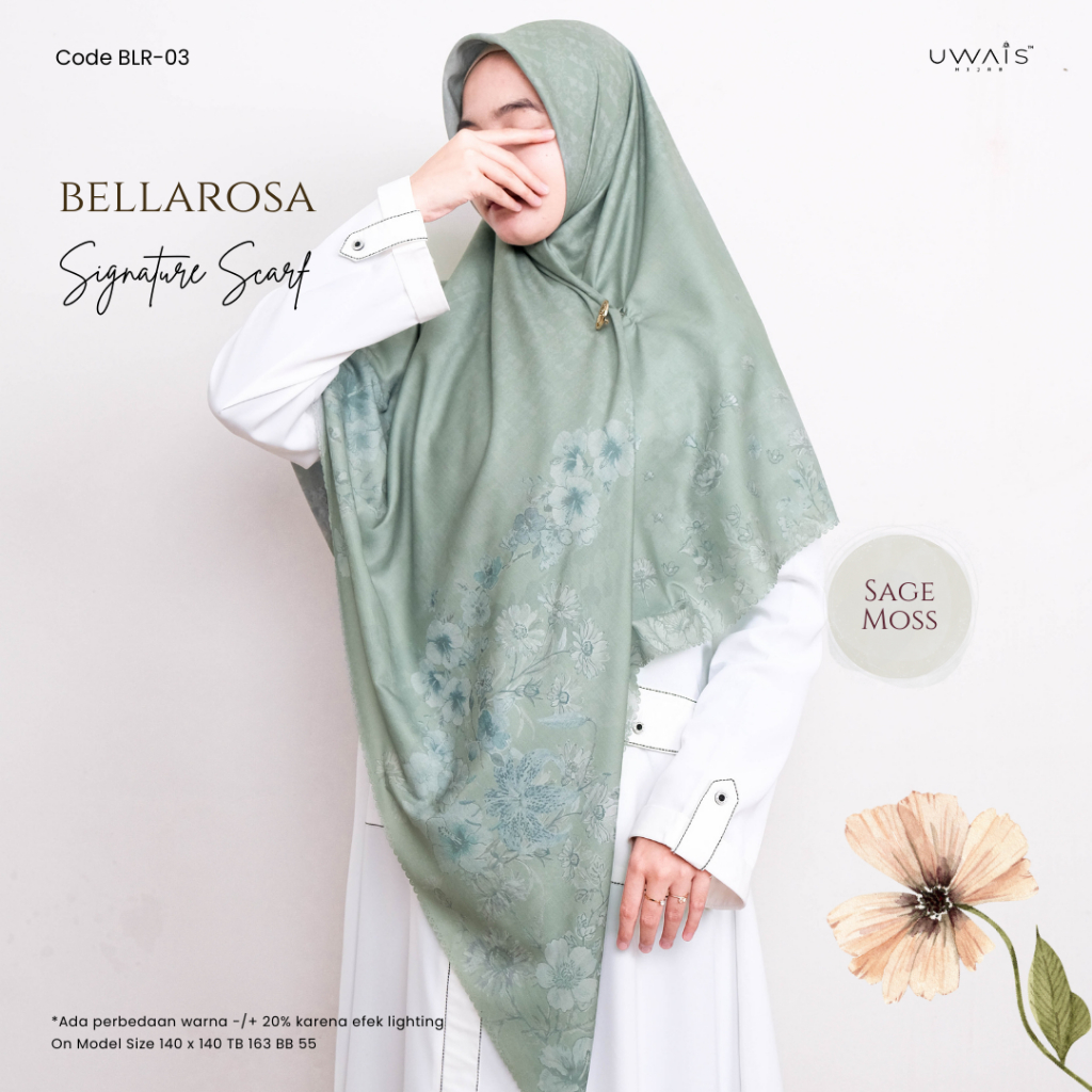 Uwais Bellarosa Scarf Hijab Segi Empat Motif Wanita Muslim Anti Nerawang Panas Mudah Dibentuk