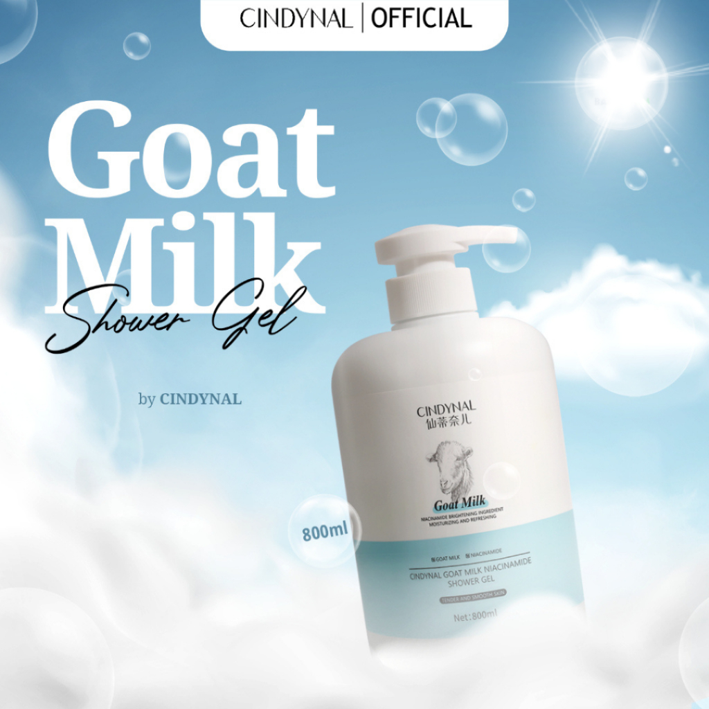 CINDYNAL Goat Milk Body Wash Niacinamide 800ml – Sabun Mandi Cair, Body Wash Goat Milk Niacinamide