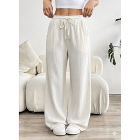 Celana Kulot Wanita Bahan Linen Premium Tali Serut Pinggang Full Karet Highwaist
