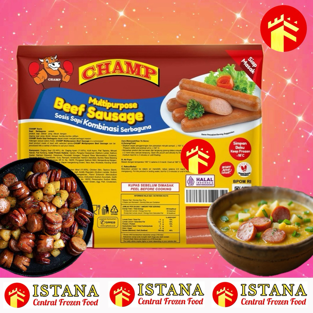 Jual CHAMP SOSIS SAPI ISI 15 PCS 375 GR CHAMP BEEF SAUSAGE 375 GR SOSIS ...