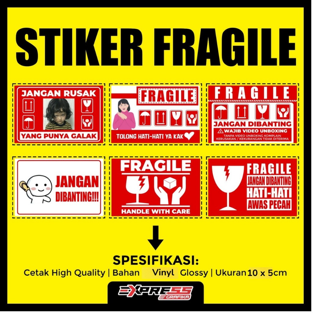 Jual Stiker FRAGILE Vinyl 10 x 5 cm | Stiker Peringatan Paket Custom ...
