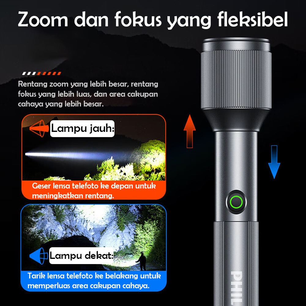 Jual Philips SFL 2142- Senter LED Zoom Flashlight Rechargeable ...
