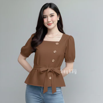 SELINE Blouse Wanita Wolfis Premium Simple Chic Atasan Wanita Korean Style Tali Ikat Pinggang