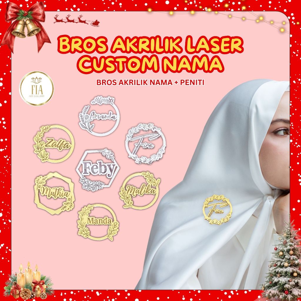 Jual Bros Nama Custom Akrilik Pin Hijab Akrilik Laser Engrave FREE ...