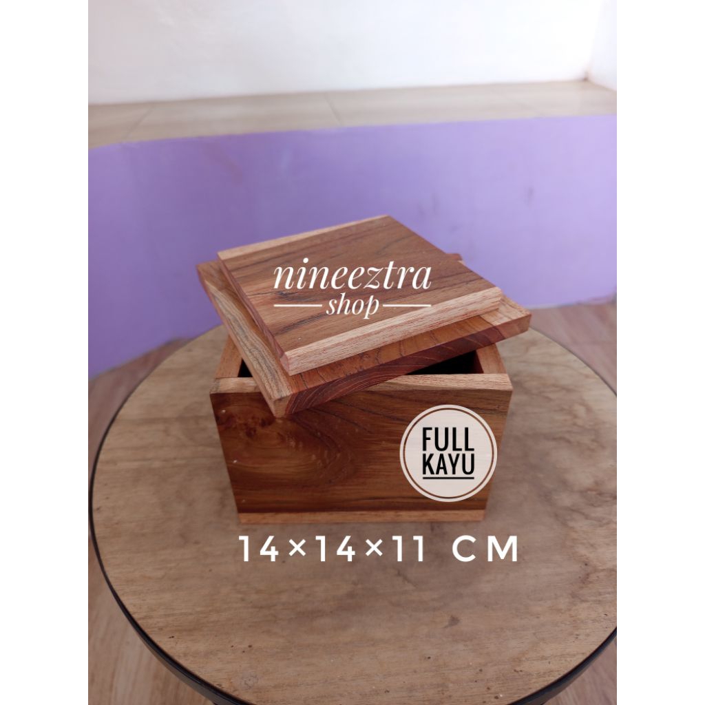 Jual Wooden Storage Box kayu jati 14×14×11 cm Full kayu Kotak Perhiasan ...