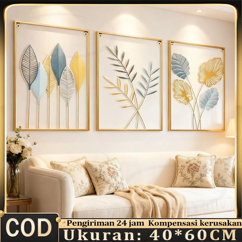Wall Decor Hiasan Dinding Aesthetic Frame Metal Gold Daun Leaf Ginko Scandinavian 60*40CM  sofa ruang tamu kreatif modern latar belakang