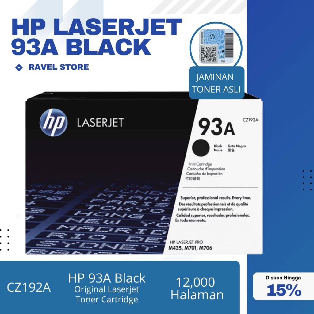 Jual Toner Hp 93A LaserJet Black Print Cartridge CZ192A Original ...