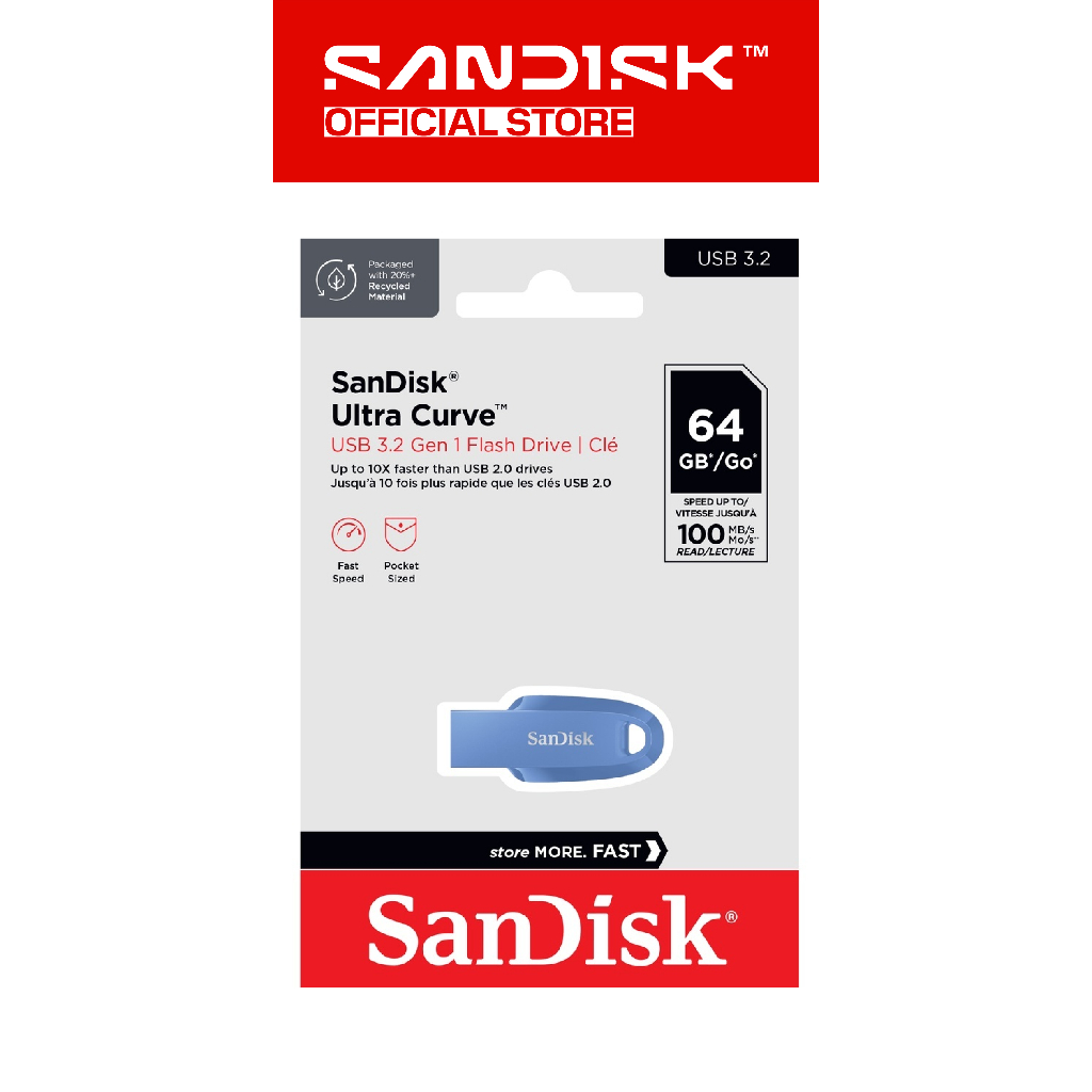 SANDISK CZ550 Ultra Curve 64GB USB 3.2 Biru / Blue (Up to 100MB/s) - Flashdisk (3)