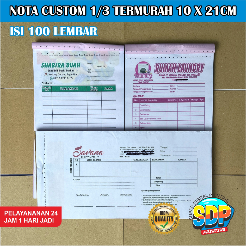 Jual [PROMO] Nota Custom 1/3 Isi 100 Lembar Nota Panjang Full Color ...