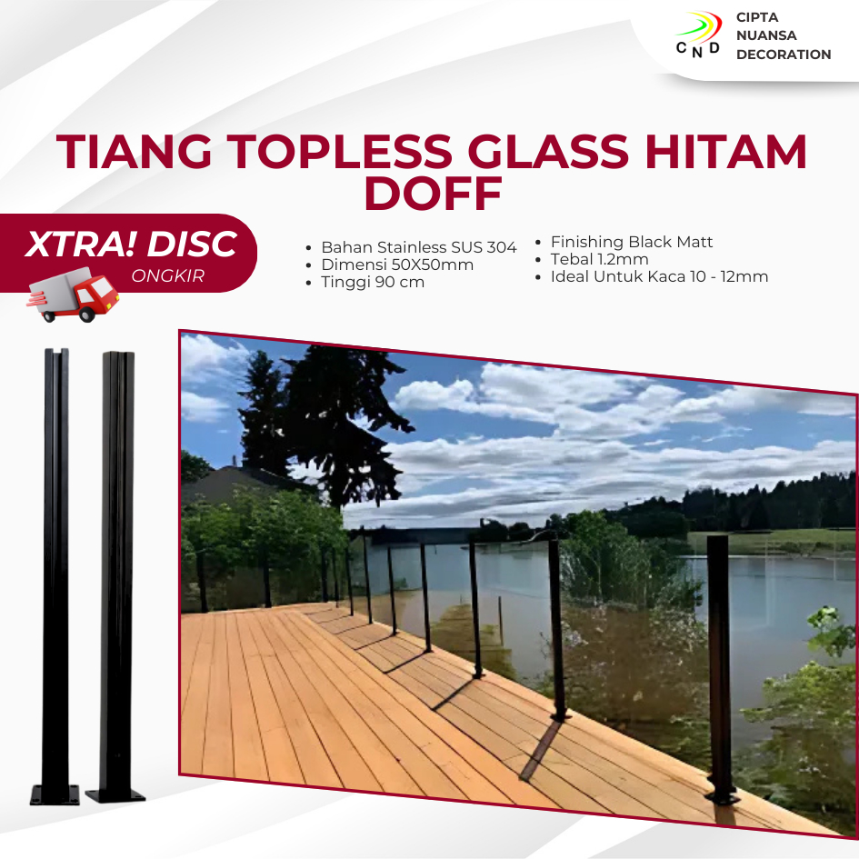 Jual Tiang Railing Topless Hitam Frameless Glass Stainless 304 Untuk ...