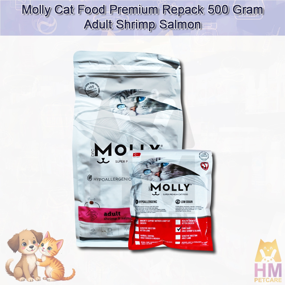 Jual Molly Cat Food Adult Shiny Hair Shrimp & Salmon 500gr | Molly
