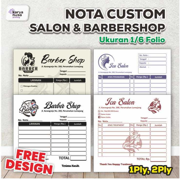 Jual Nota Custom Salon & Barbershop Ukuran 1/6 F4 Isi 50 Lembar ...