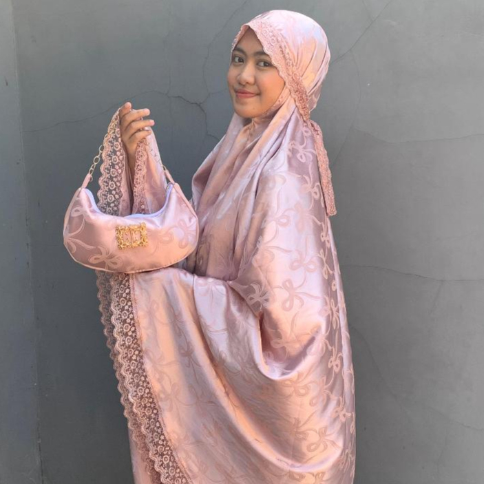 Mukena Dewasa 3 in 1 Jacquard Emboss Silk Premium Motif Coquette/Kotak Renda Mewah Cantik