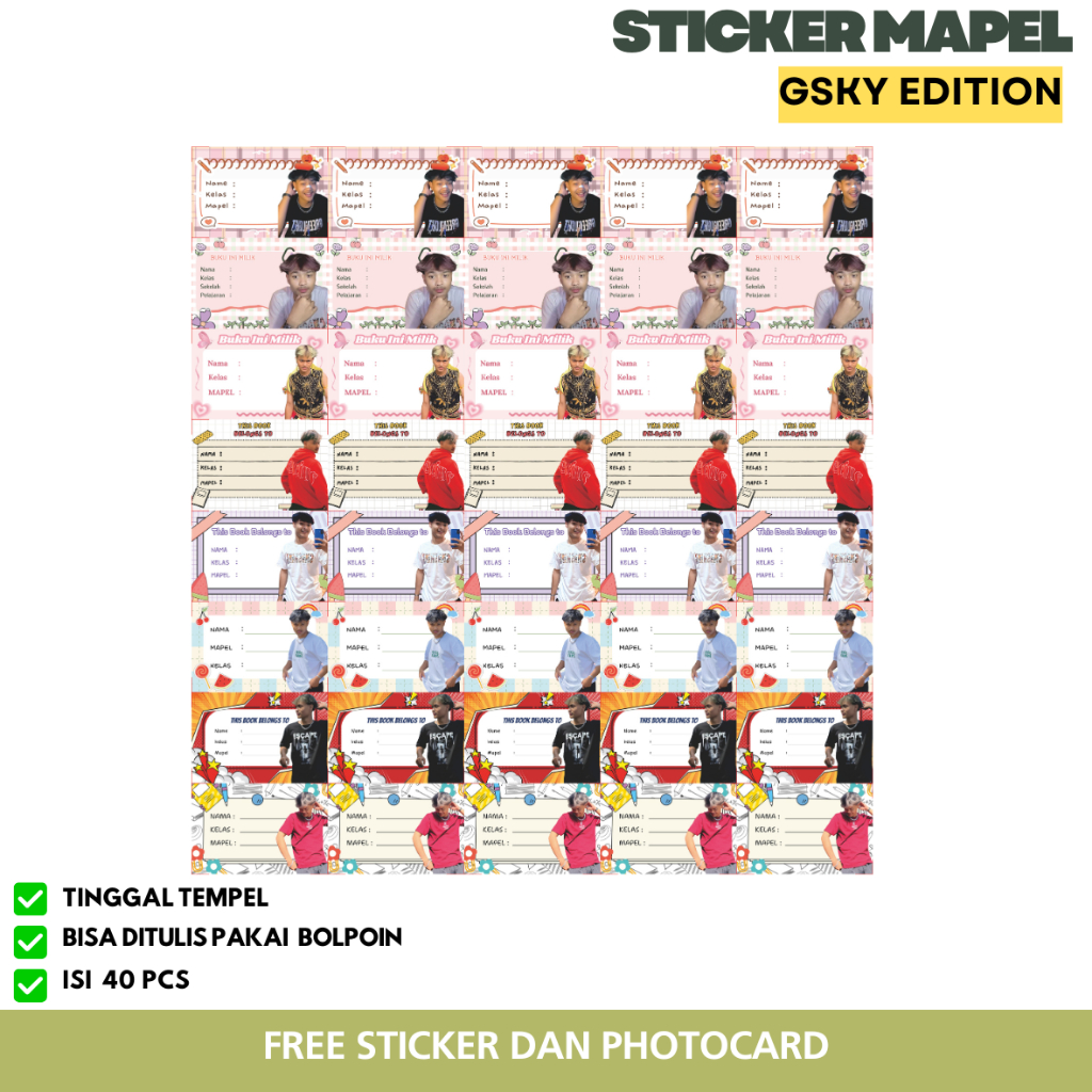 Jual ( isi 40 ) Stiker Label Buku Tulis Gsky edition Free Photocard dan ...