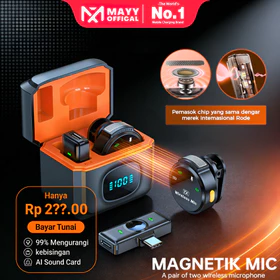 MAYY Wireless Microphone Magnetic Clip On Mic Lavalier Microphone HP Plug Play Nirkabel
