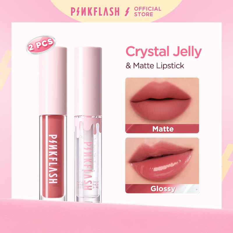Jual PINKFLASH 2PCS Crystal Jelly Hydrating Lip Gloss Ink Stain Matte ...