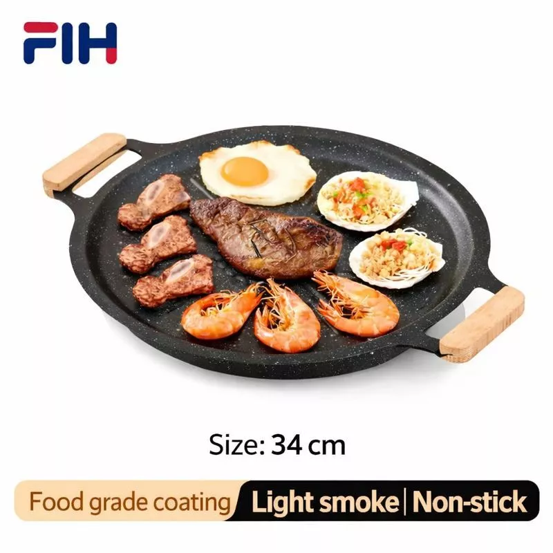 Grill Pan Premium Fih BBQ Korea Anti Lengket Bonus Capit