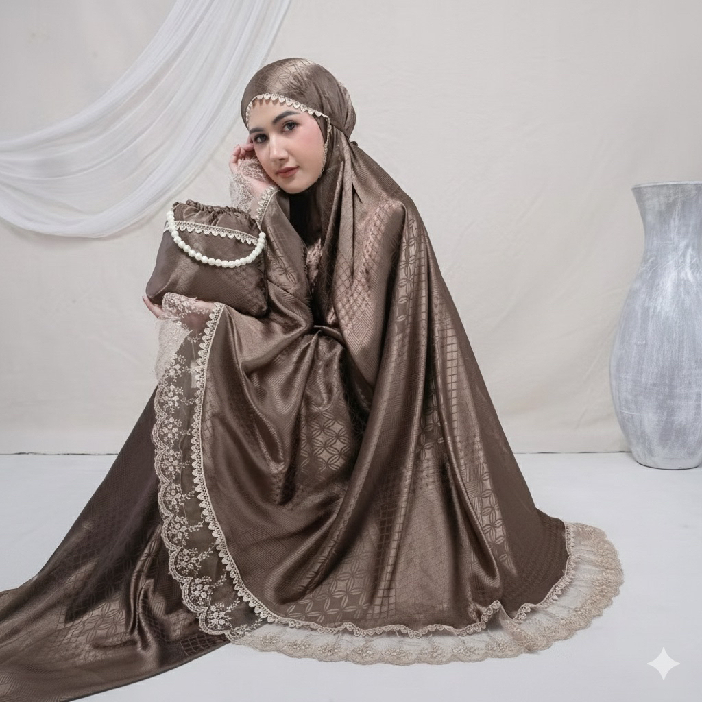 Naurahhjb Mukenah Sutra Jaguar 2in1 Resleting Brukat Mewah mukena Reno bordir silk premium jackguard renda coquette pita Davin