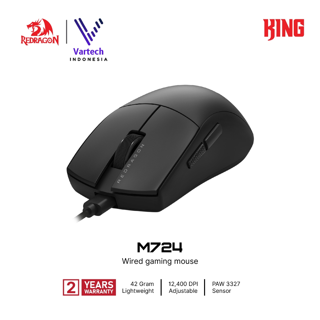 Redragon M724 Mouse Gaming Cablato Ultra Leggero 42g - 12400 DPI, 5 Pulsanti Programmabili, Ergonomico, Nero, Per Giocatori PC