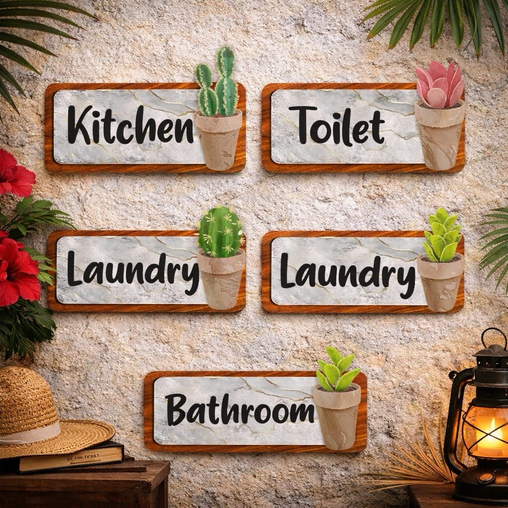 Prima Shabby Hiasan Dinding Pajangan Dekorasi Rumah Walldecor Wood Plant Cactus Aesthetic Kitchen Laundry Bathroom Toilet 15x24 Cm