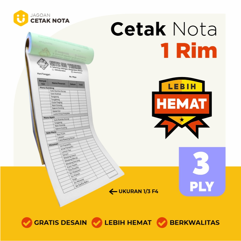 Jual Cetak Nota Custom 1 Rim Rangkap 3 atau 3 Ply | Shopee Indonesia