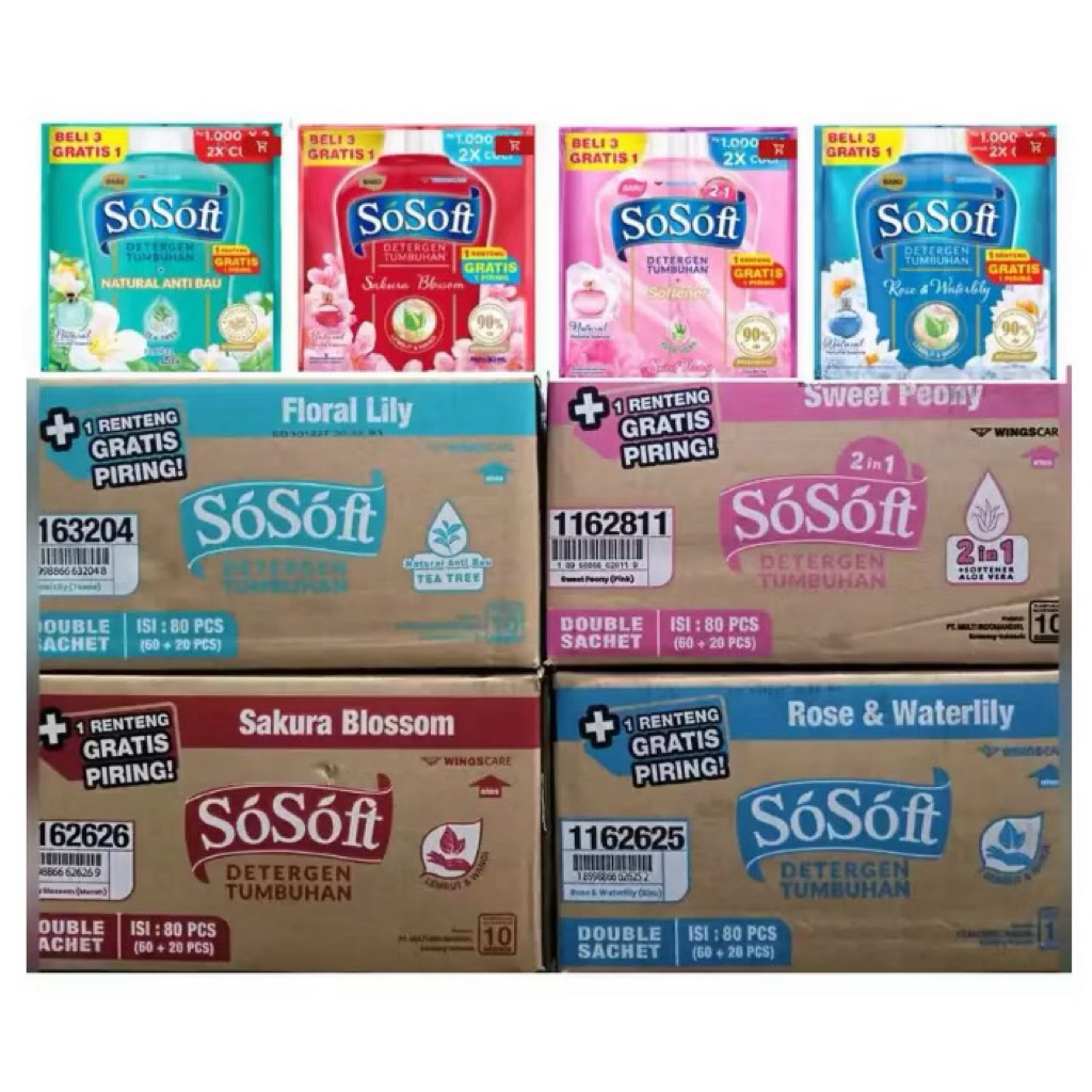 Jual 1 DUS SOSOFT DETERGEN CAIR ISI 160 PCS | Shopee Indonesia