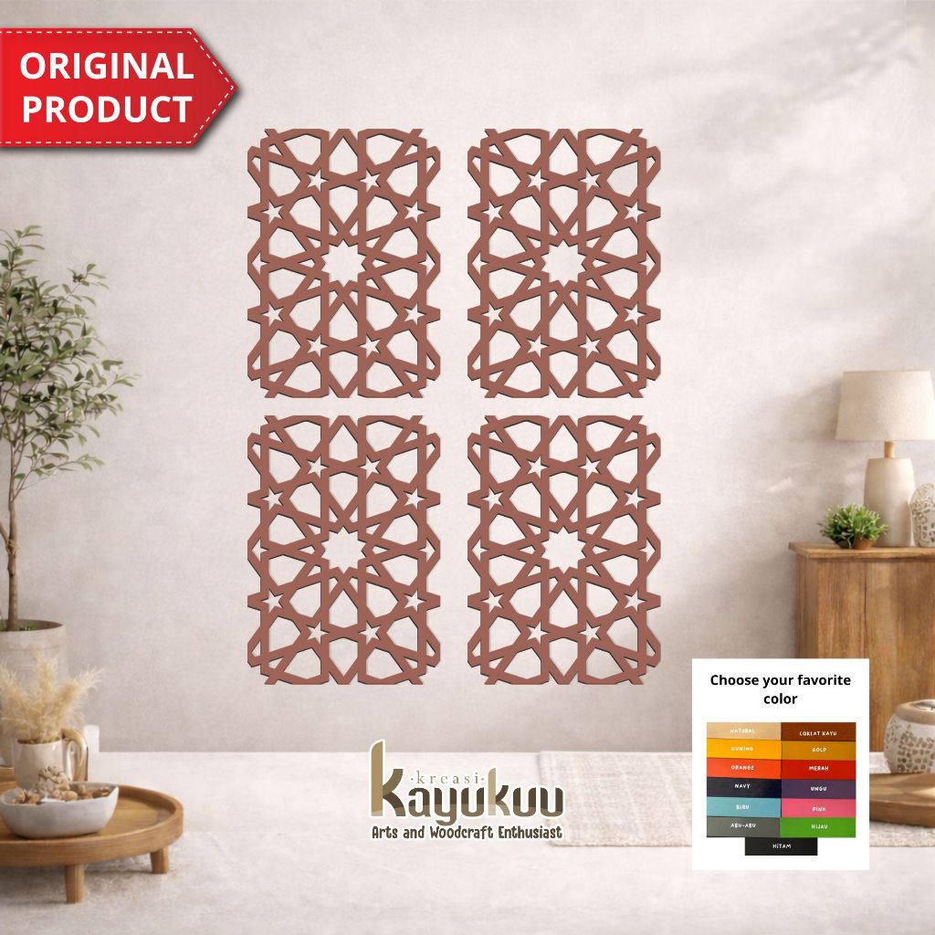Kreasikayukuu Krawangan Mihrab Hiasan Dinding Mimbar Masjid Screen Panel Ornamen Cutting Plywood 3mm