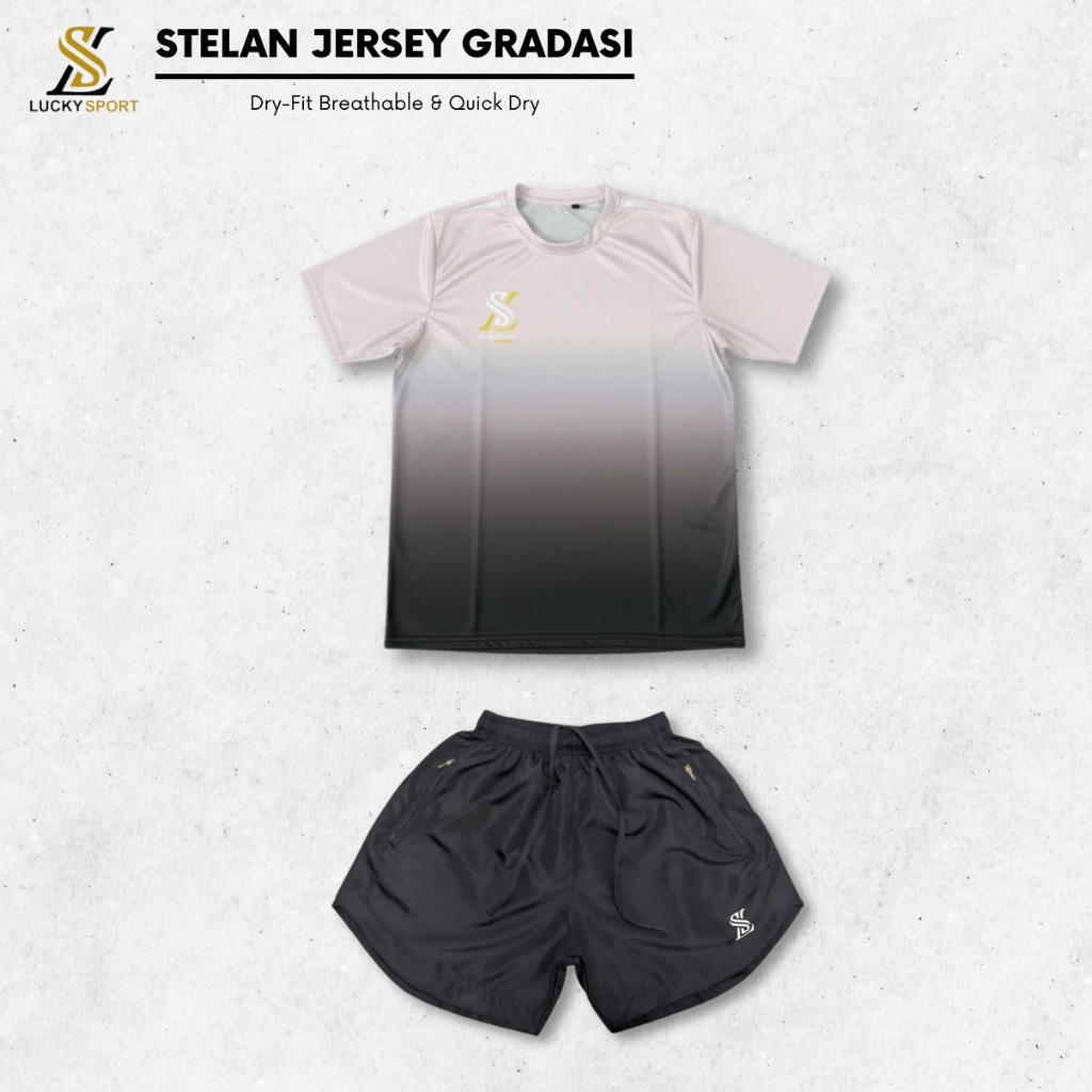 Stelan Jersey Running / Satu Set Baju Lari Jersey + Celana Parasut Sytelan Olahraga Lucky Sport