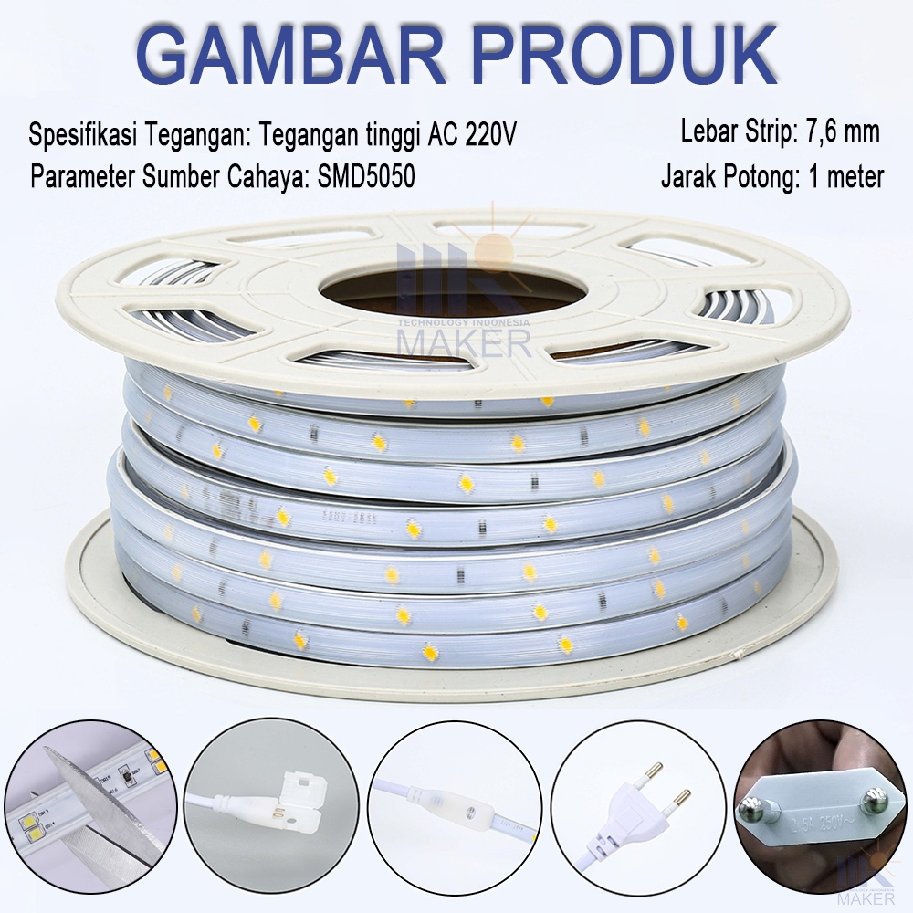 Lampu LED Strip Selang Warm White 5-30M dengan Soket foto 2