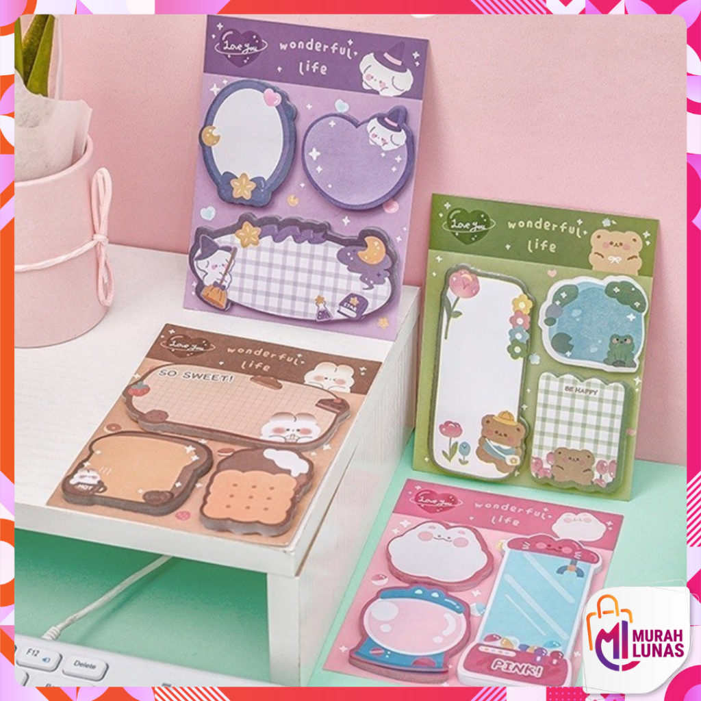 Jual MUNAS Sticky Notes Lucu 3 IN 1 Tempelan Kertas Catatan 60 Lembar ...