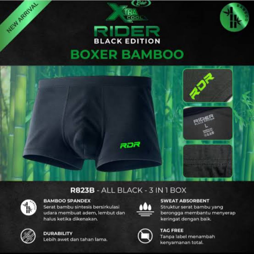 Jual boxer RiDER art 823 bahan bamboo isi 3 pcs | Shopee Indonesia