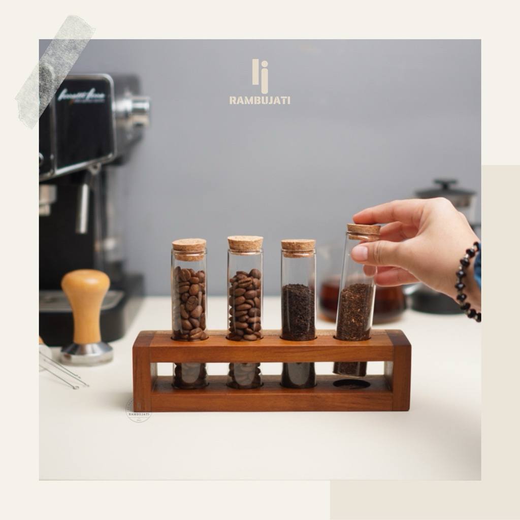Jual Rak Tempat Biji Kopi Kayu Jati / Tempat Pajangan Tabung Kopi ...