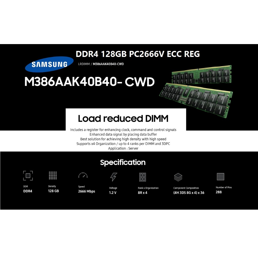 Jual Memory RAM Server Samsung DDR4 128GB PC4-2666V ECC REG (128gb x1 ...