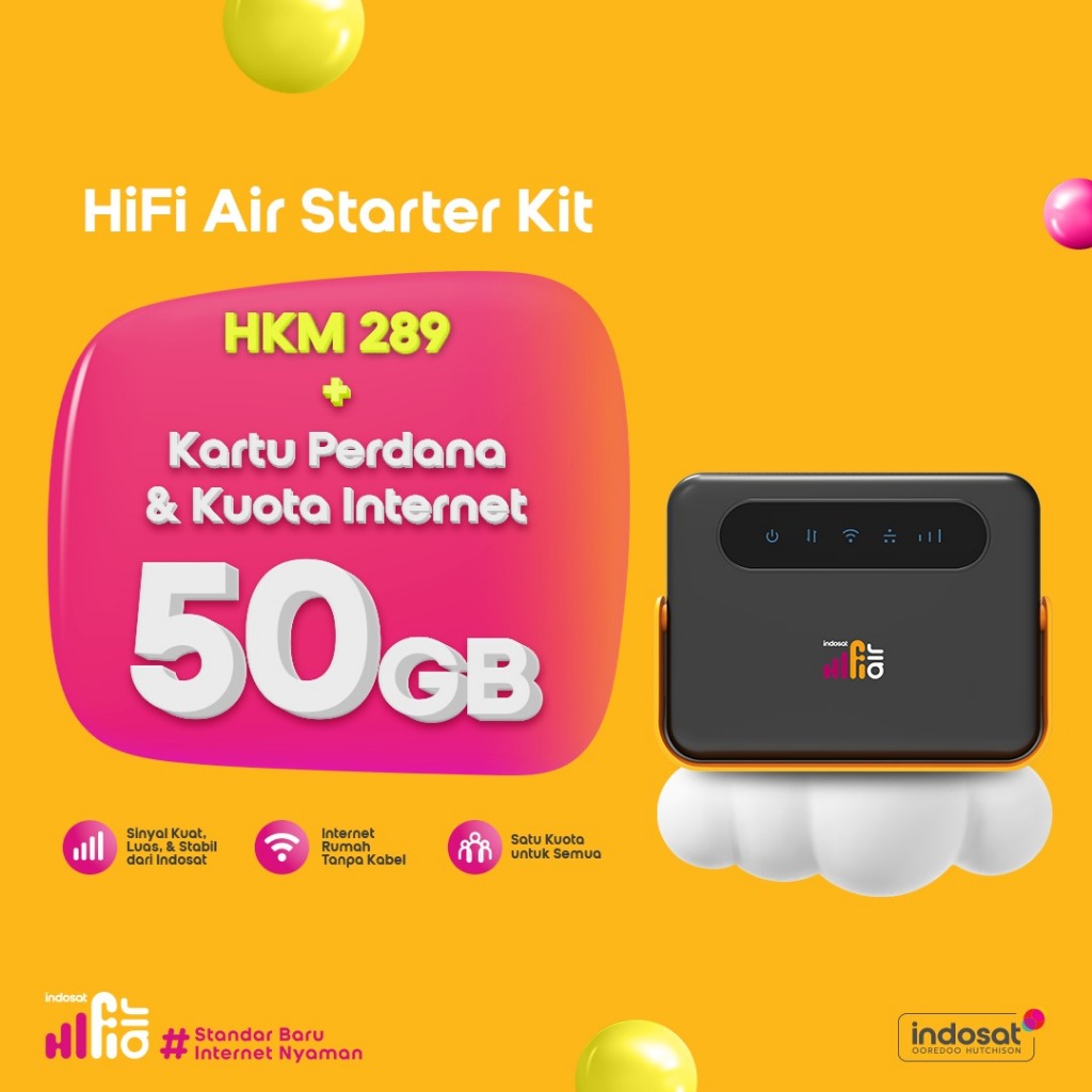 Indosat HiFi Air HKM289 WiFi Modem Internet 4G LTE 50Gb
