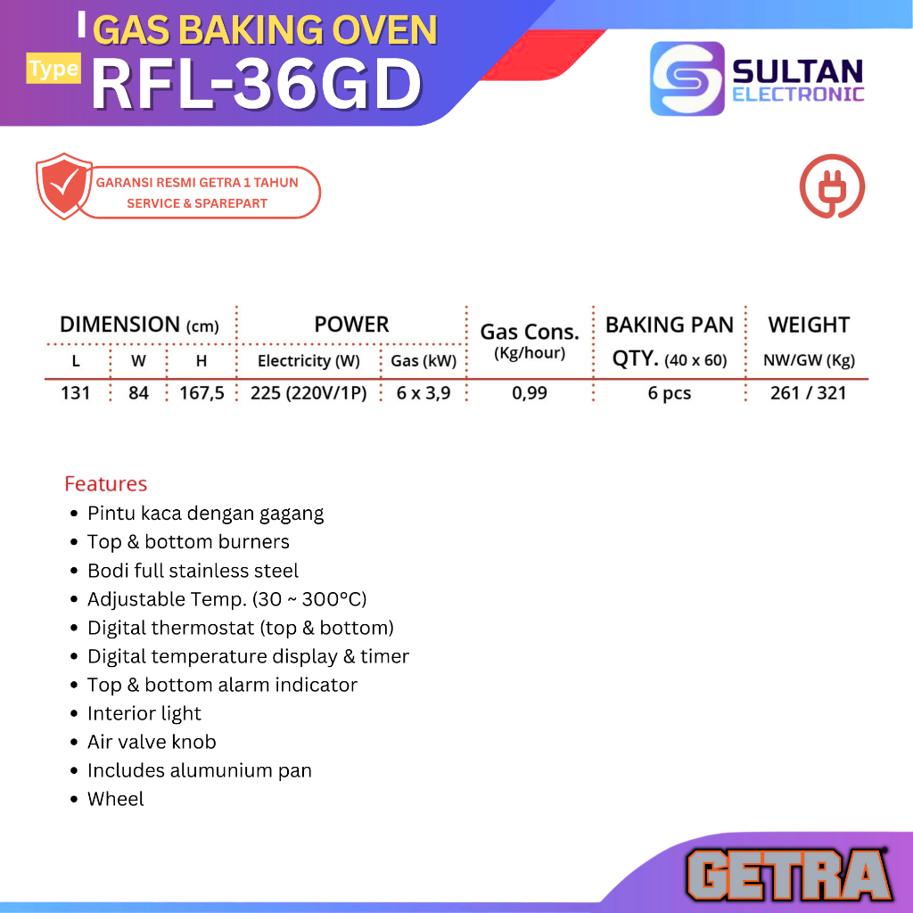 Jual GETRA Gas Baking Oven RFL-36GD / RFL36GD / RFL 36 GD / Oven Gas ...
