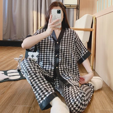 SL6 Setelan Baju Tidur Piyama Wanita Dewasa Satin Premium Lengan Pendek Celana Panjang