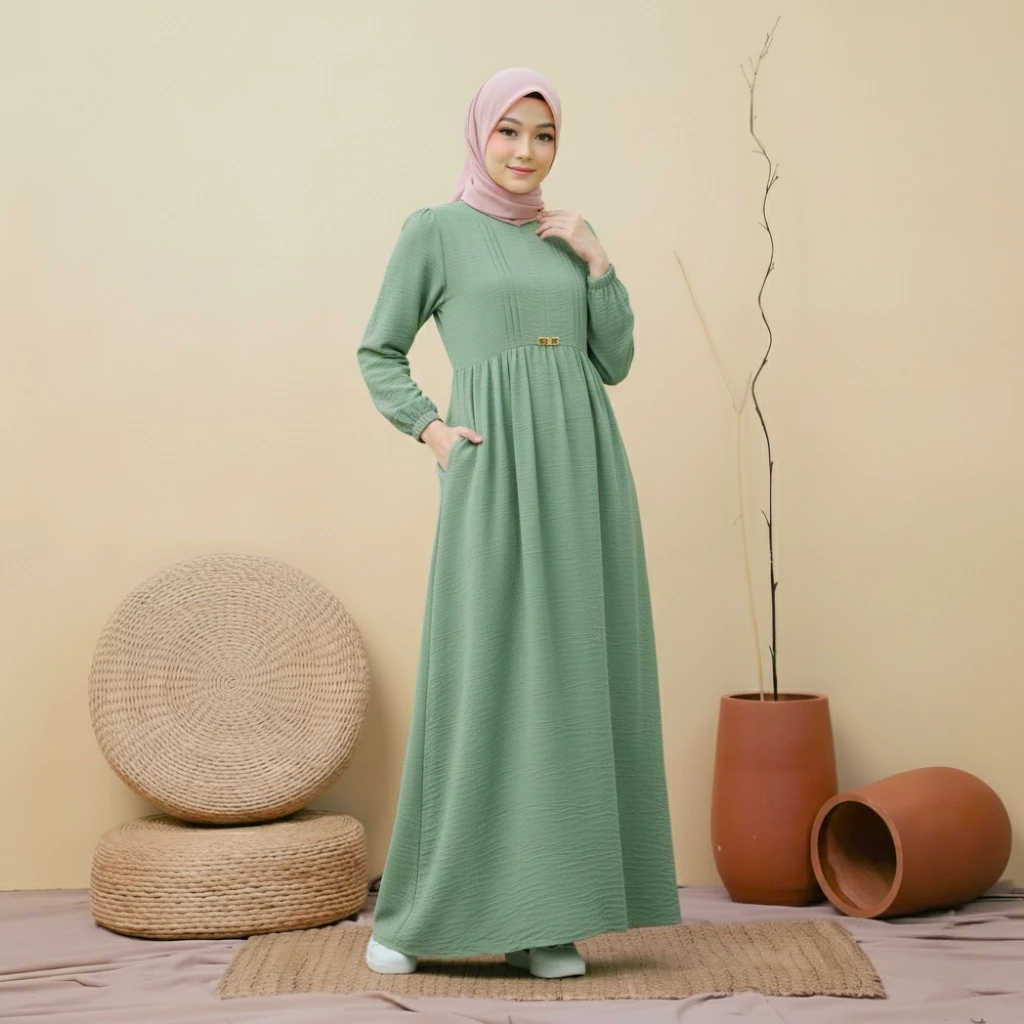 Gamis Wanita Elegan Crinkle Airflow Premium Dewasa Terbaru | Adem & Jatuh