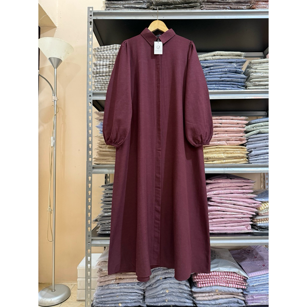 Khalisha Dress Wanita Kekinian Gamis Katun Linen Full Kancing Model Terbaru