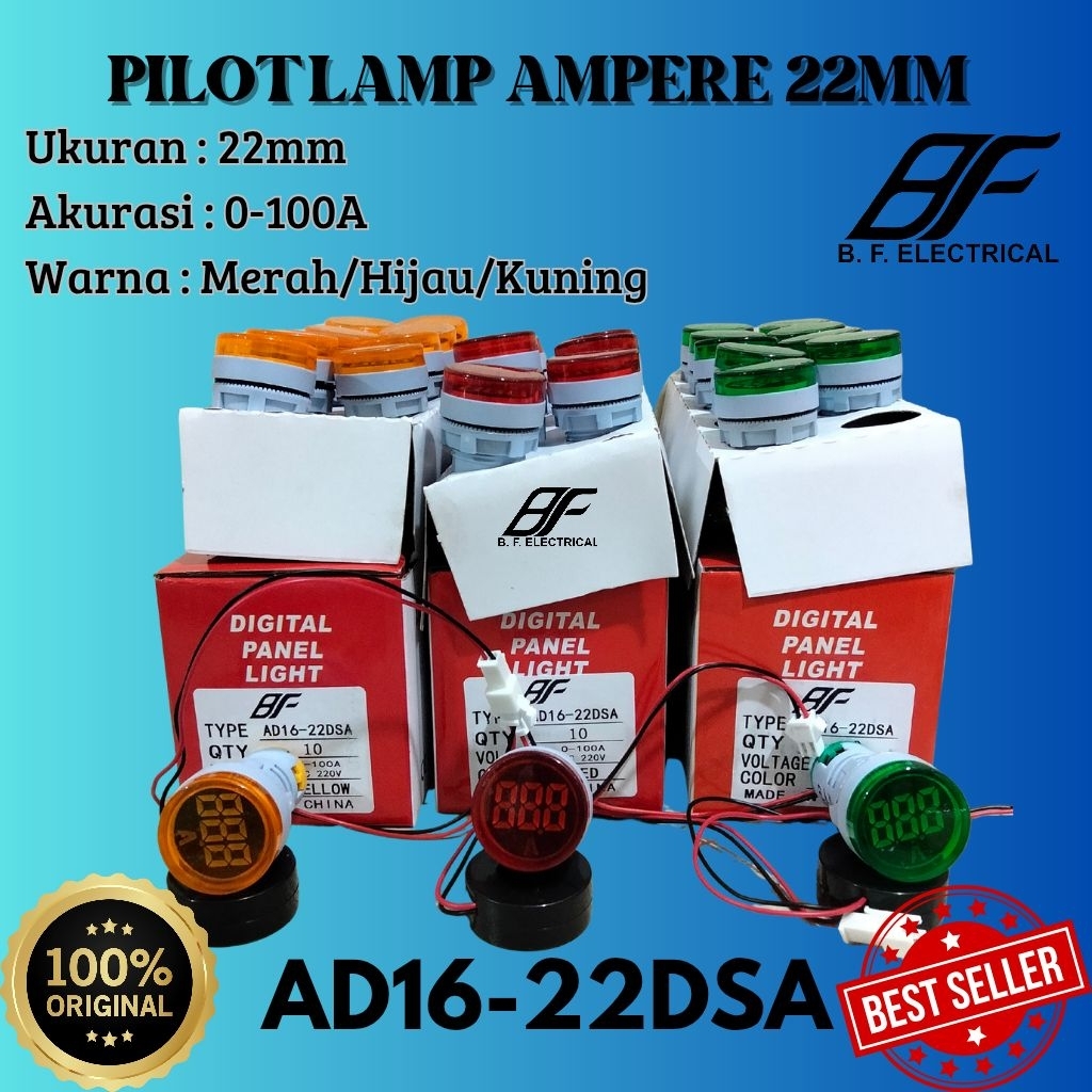 Jual Pilot Lamp Ampere meter Digital LED 22mm AD16-DSA Amperemeter -BF ...