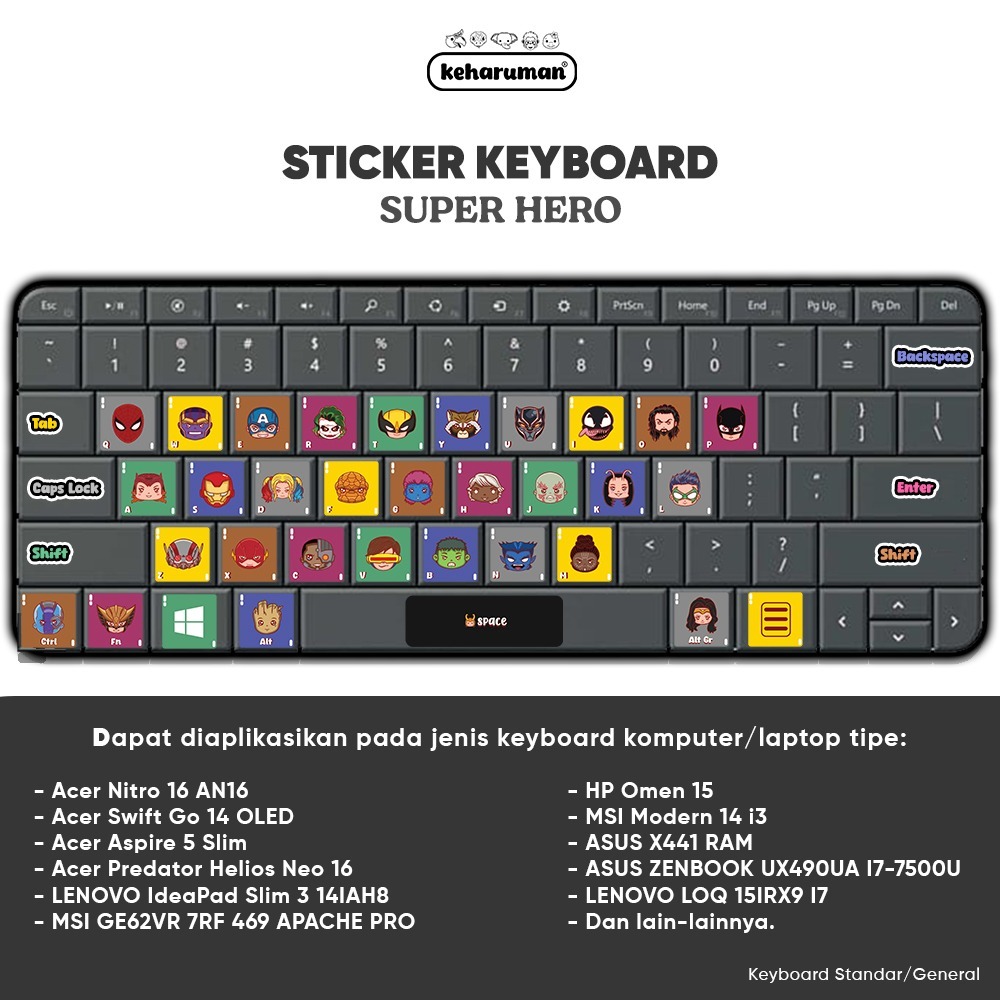Jual Sticker Keyboard Laptop Komputer Superhero Marvel Batman Spiderman ...