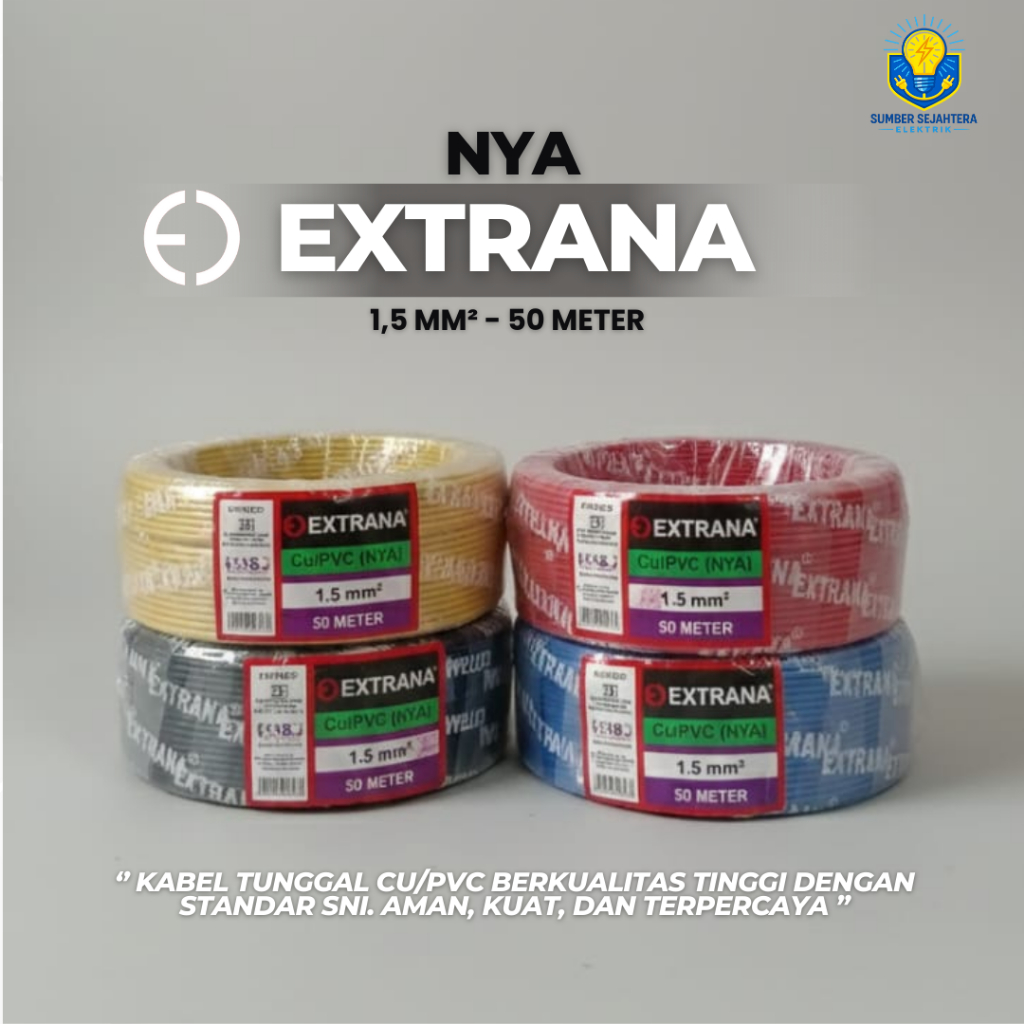 Jual Kabel Engkel kawat tunggal NYA 1,5mm Extrana (50mtr/roll) warna ...