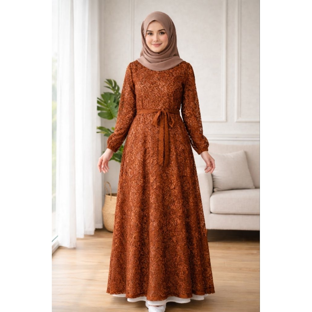Dress Terbaru Gamis Brukat Ema Pesta Mewah Elegan Lebaran Kondangan Premium Jumbo Mewah Muslim Produk Terbaru