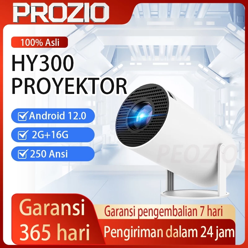 PROZIO Proyektor Mini HY300 dengan Resolusi HD 1080P dan Konektivitas Wi-Fi 6 Portabel Minimalis Full HD